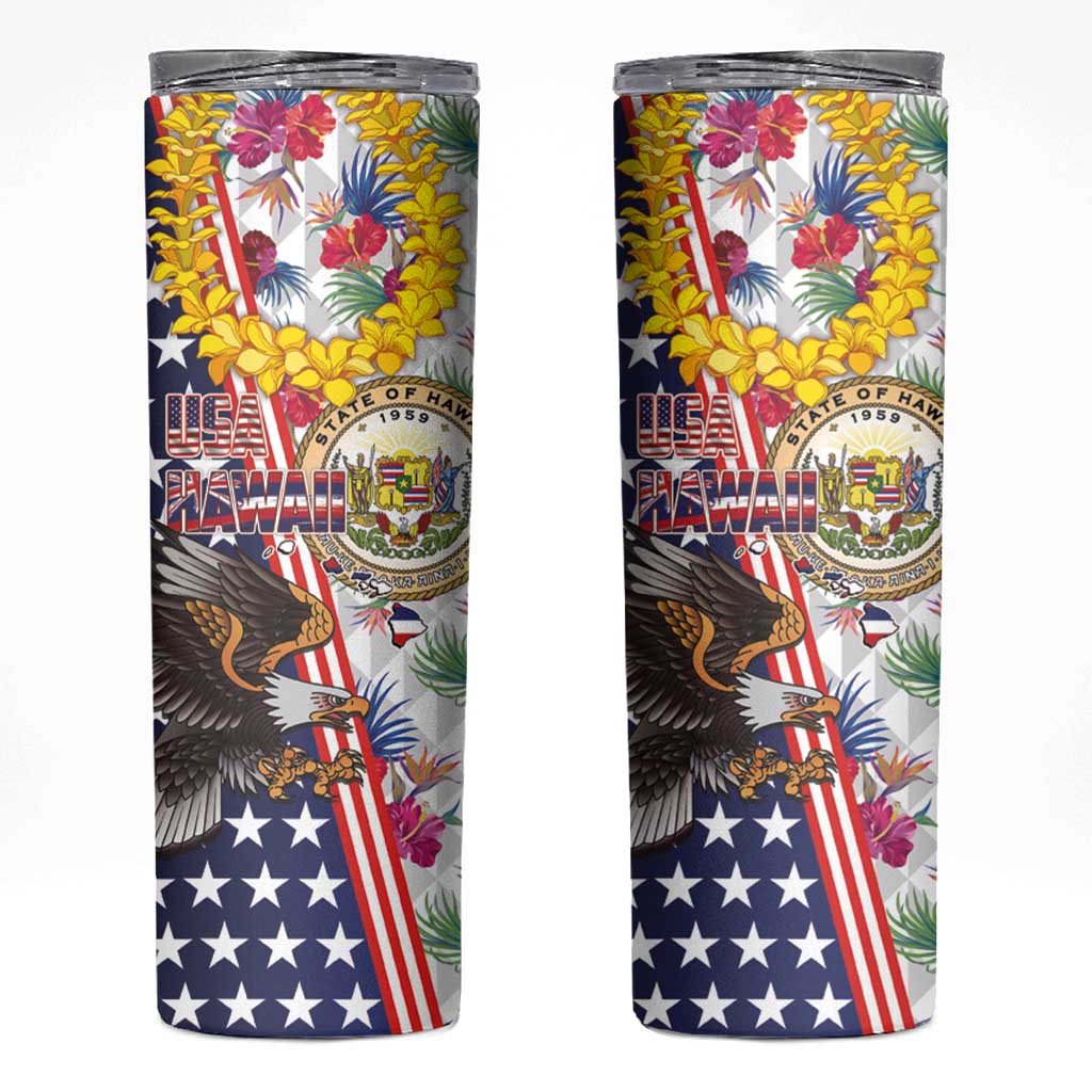 Hawaii and United States Together Skinny Tumbler Seal of Hawaii and Bald Eagle - Wonder Print Shop
