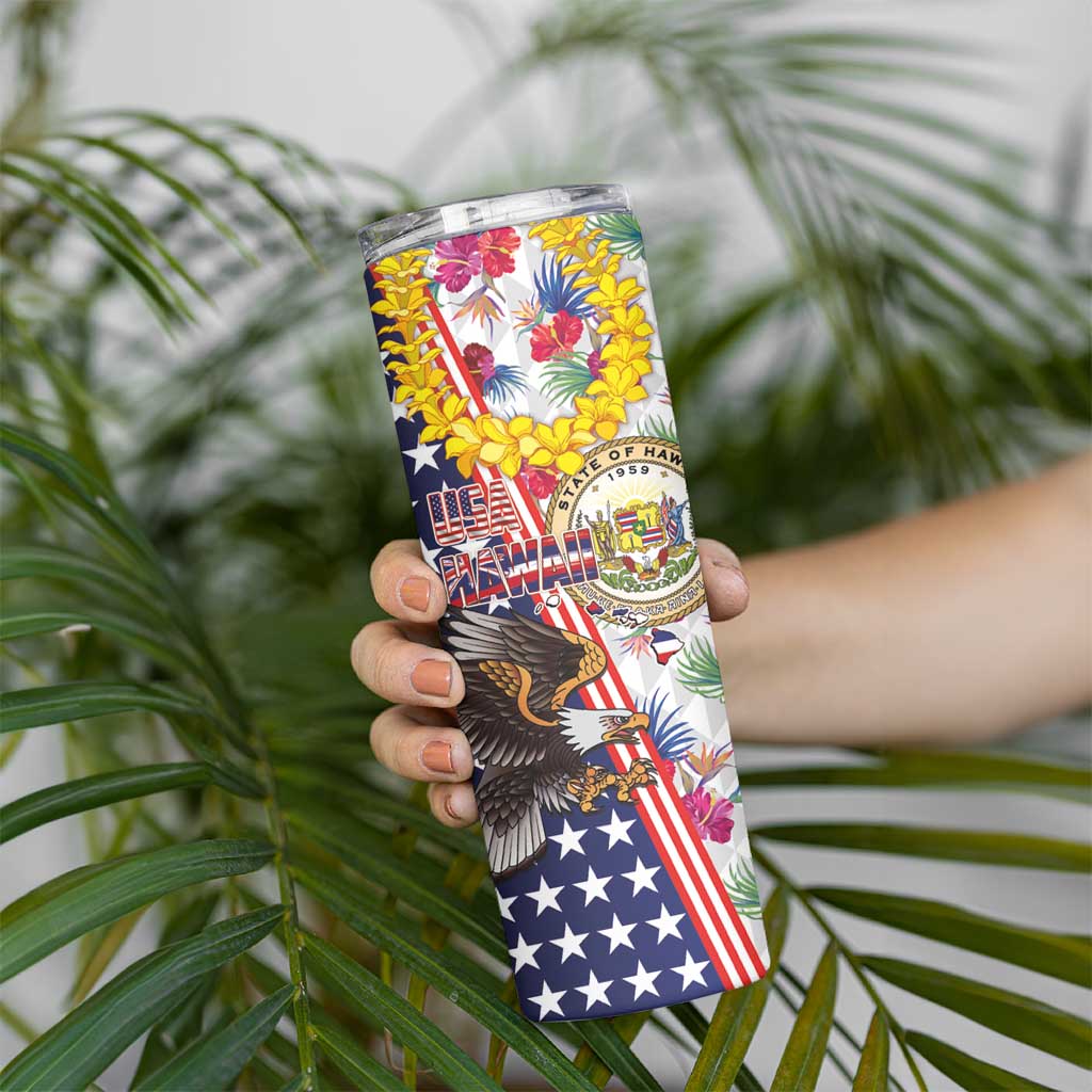 Hawaii and United States Together Skinny Tumbler Seal of Hawaii and Bald Eagle - Wonder Print Shop