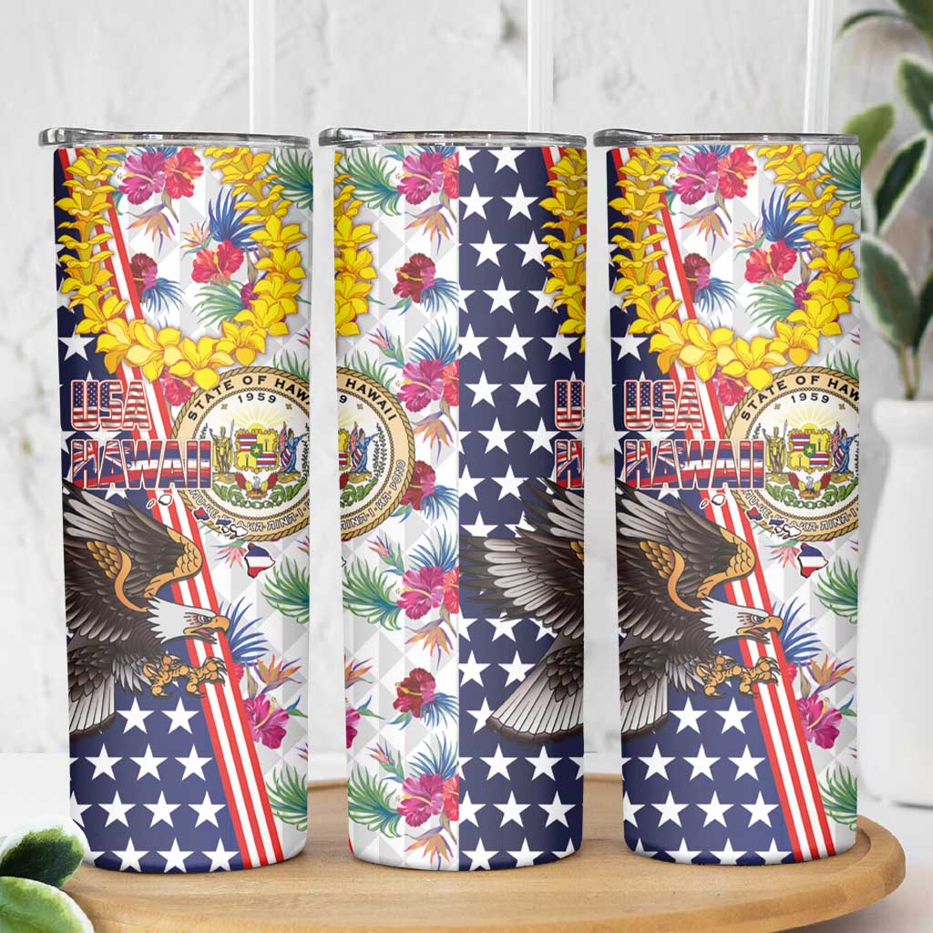 Hawaii and United States Together Skinny Tumbler Seal of Hawaii and Bald Eagle - Wonder Print Shop