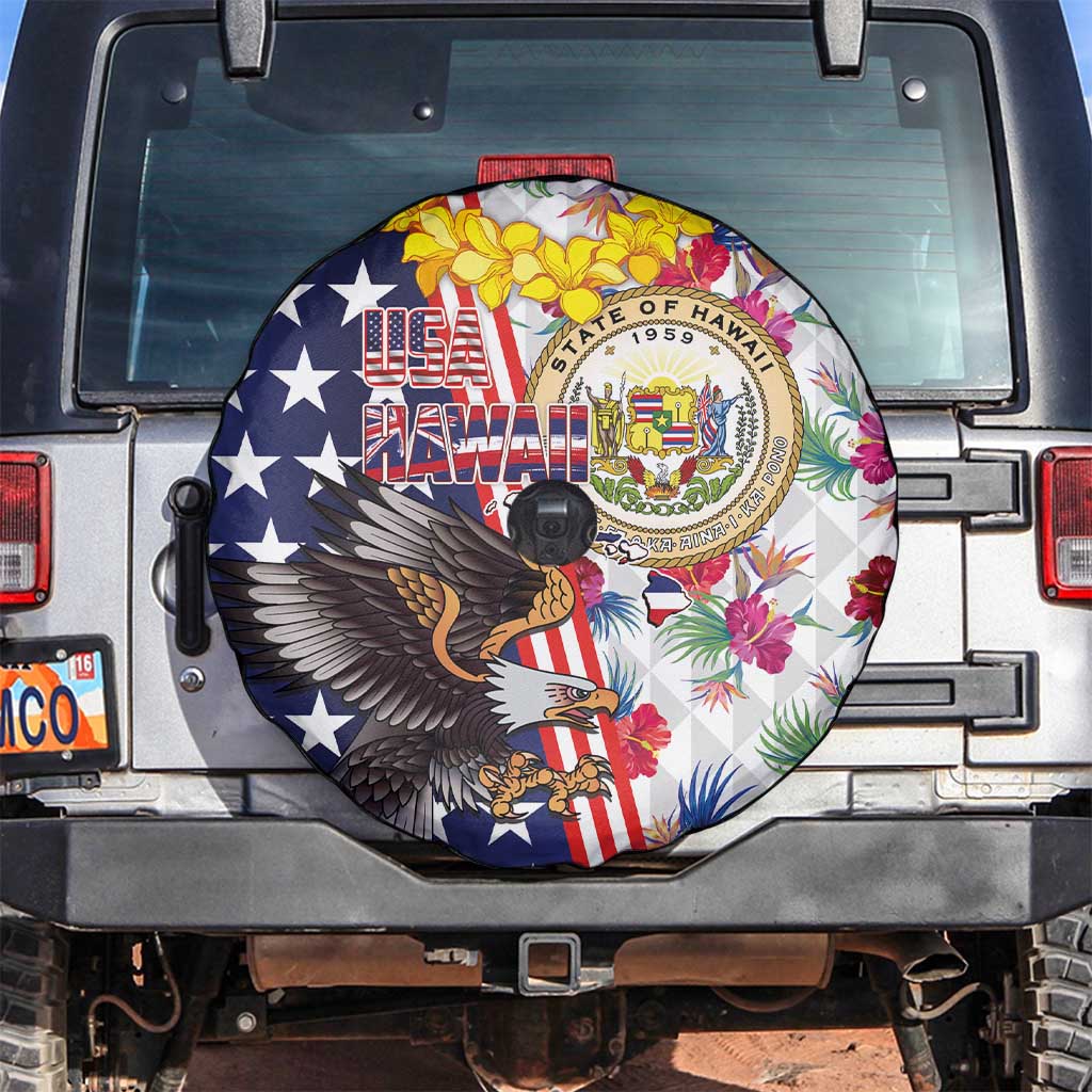 Hawaii and United States Together Spare Tire Cover Seal of Hawaii and Bald Eagle - Wonder Print Shop