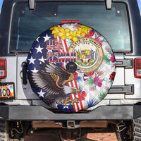 Hawaii and United States Together Spare Tire Cover Seal of Hawaii and Bald Eagle - Wonder Print Shop