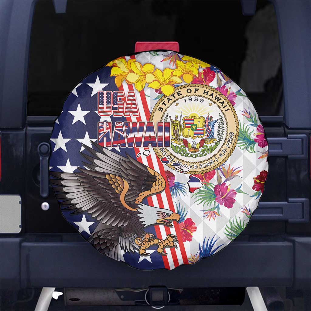 Hawaii and United States Together Spare Tire Cover Seal of Hawaii and Bald Eagle - Wonder Print Shop