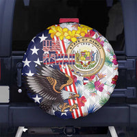 Hawaii and United States Together Spare Tire Cover Seal of Hawaii and Bald Eagle - Wonder Print Shop