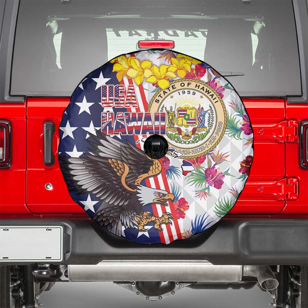 Hawaii and United States Together Spare Tire Cover Seal of Hawaii and Bald Eagle - Wonder Print Shop