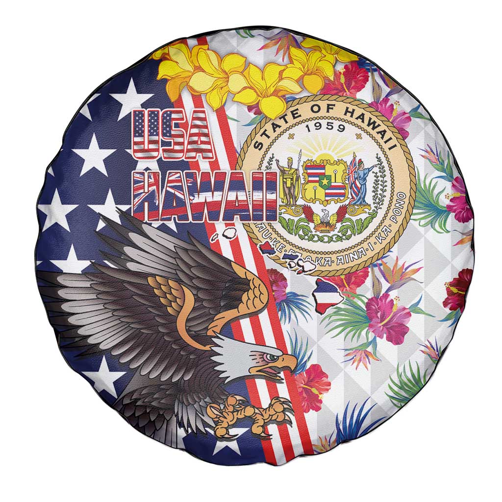 Hawaii and United States Together Spare Tire Cover Seal of Hawaii and Bald Eagle - Wonder Print Shop
