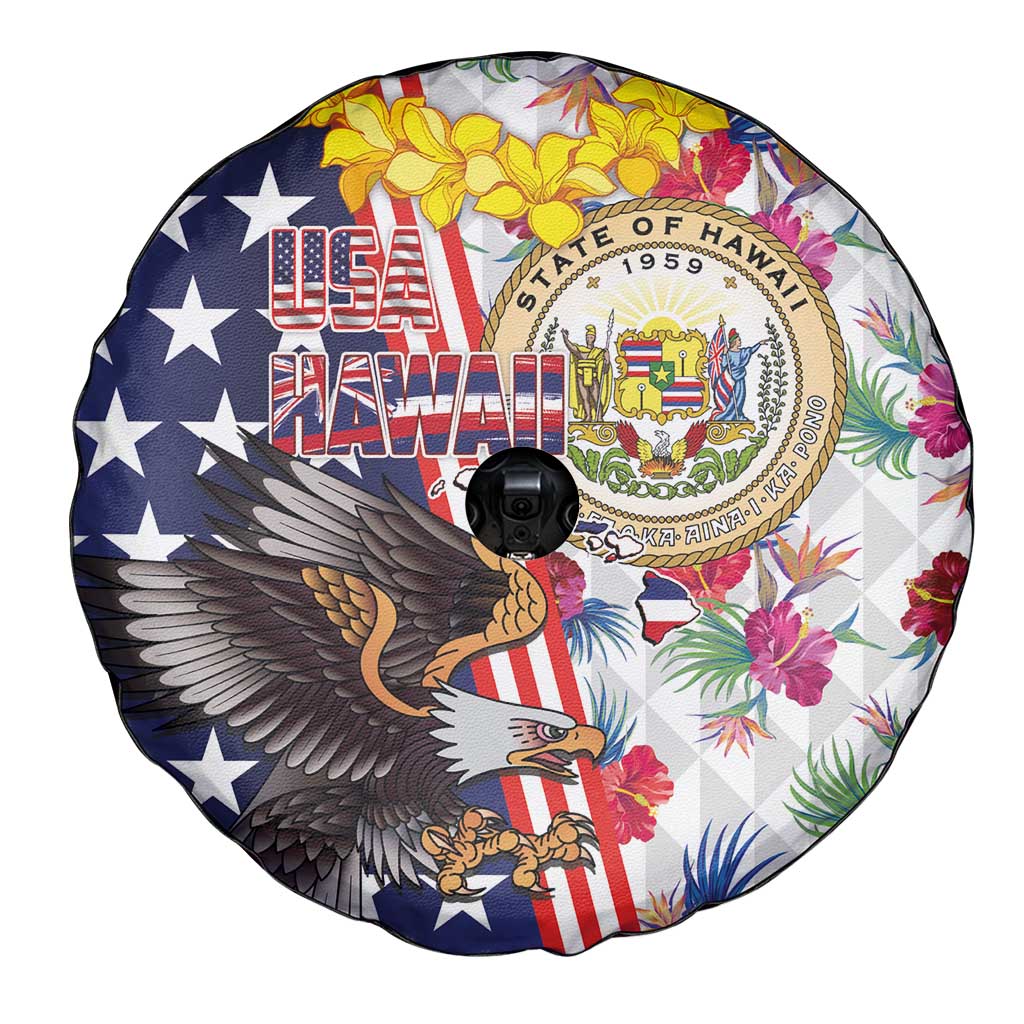 Hawaii and United States Together Spare Tire Cover Seal of Hawaii and Bald Eagle - Wonder Print Shop
