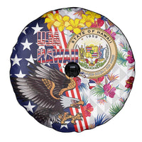 Hawaii and United States Together Spare Tire Cover Seal of Hawaii and Bald Eagle - Wonder Print Shop