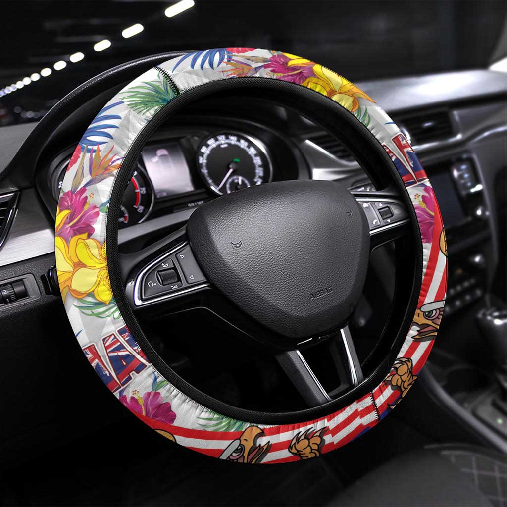 Hawaii and United States Together Steering Wheel Cover Seal of Hawaii and Bald Eagle - Wonder Print Shop