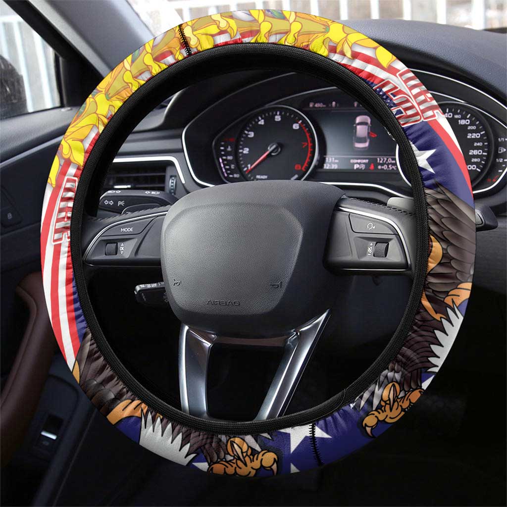 Hawaii and United States Together Steering Wheel Cover Seal of Hawaii and Bald Eagle - Wonder Print Shop