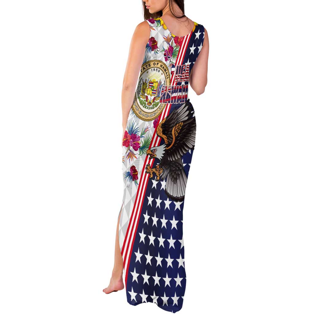 Hawaii and United States Together Tank Maxi Dress Seal of Hawaii and Bald Eagle - Wonder Print Shop
