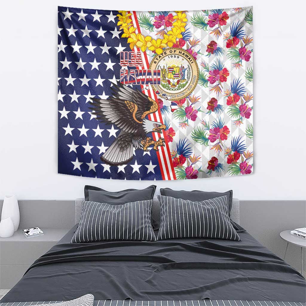 Hawaii and United States Together Tapestry Seal of Hawaii and Bald Eagle - Wonder Print Shop