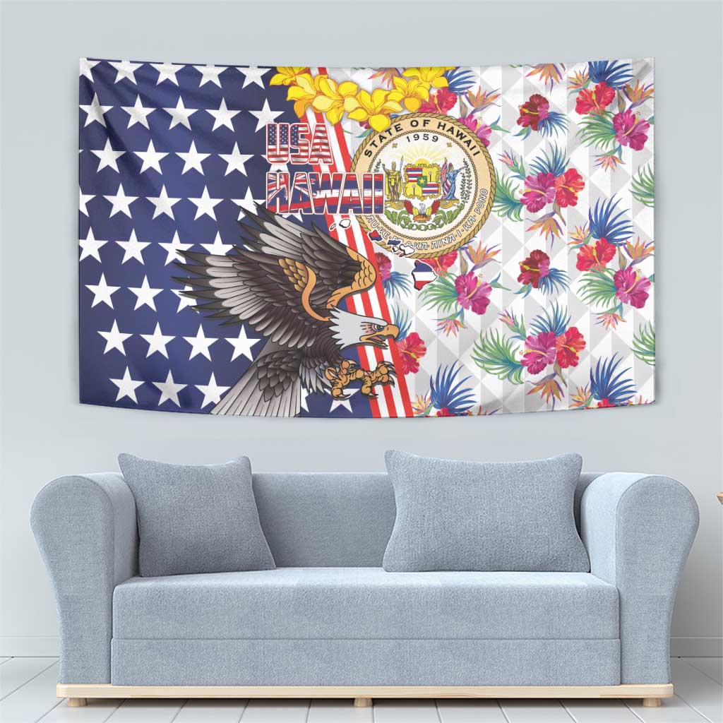 Hawaii and United States Together Tapestry Seal of Hawaii and Bald Eagle - Wonder Print Shop