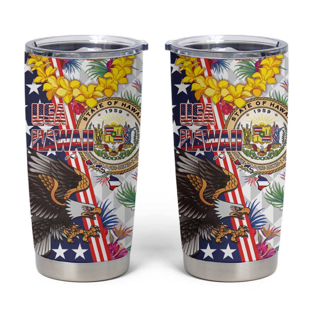 Hawaii and United States Together Tumbler Cup Seal of Hawaii and Bald Eagle - Wonder Print Shop