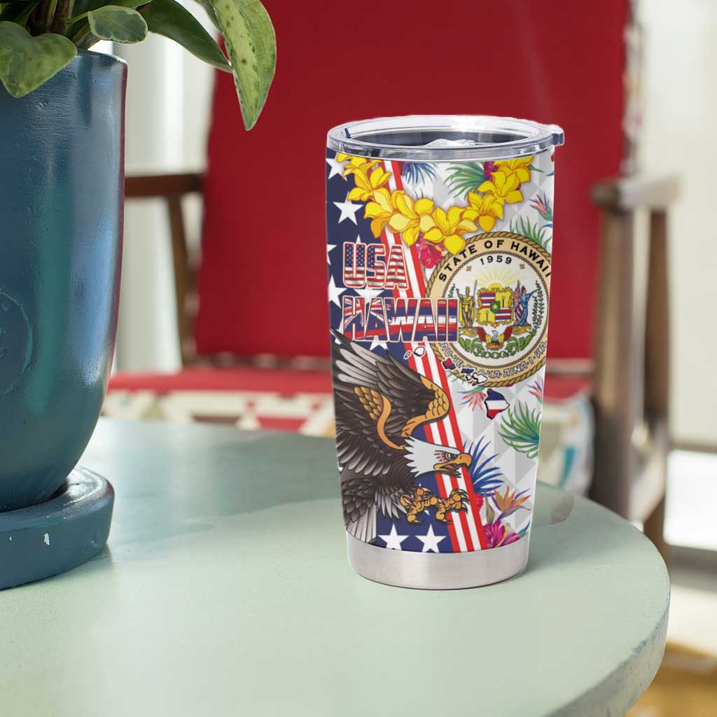 Hawaii and United States Together Tumbler Cup Seal of Hawaii and Bald Eagle - Wonder Print Shop