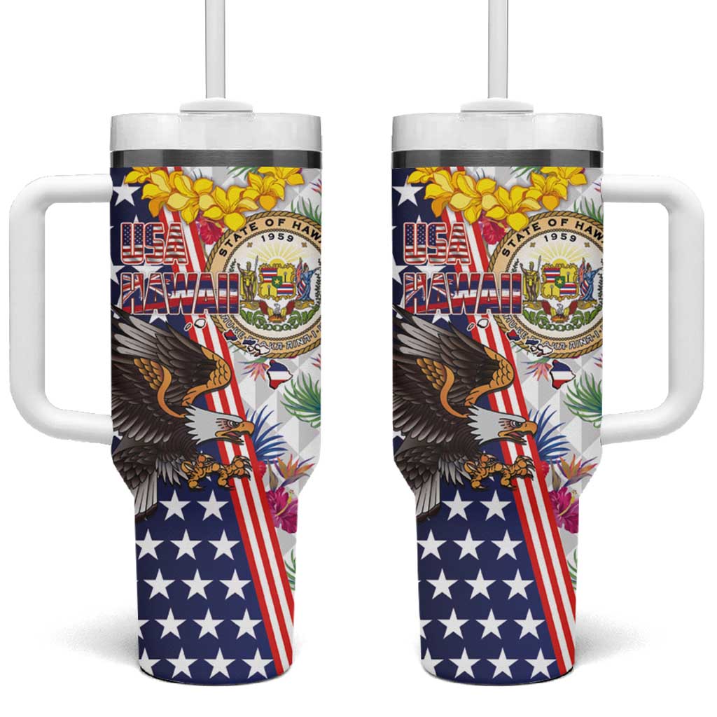 Hawaii and United States Together Tumbler With Handle Seal of Hawaii and Bald Eagle - Wonder Print Shop