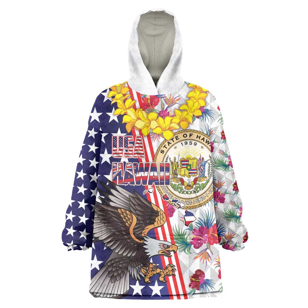 Hawaii and United States Together Wearable Blanket Hoodie Seal of Hawaii and Bald Eagle - Wonder Print Shop