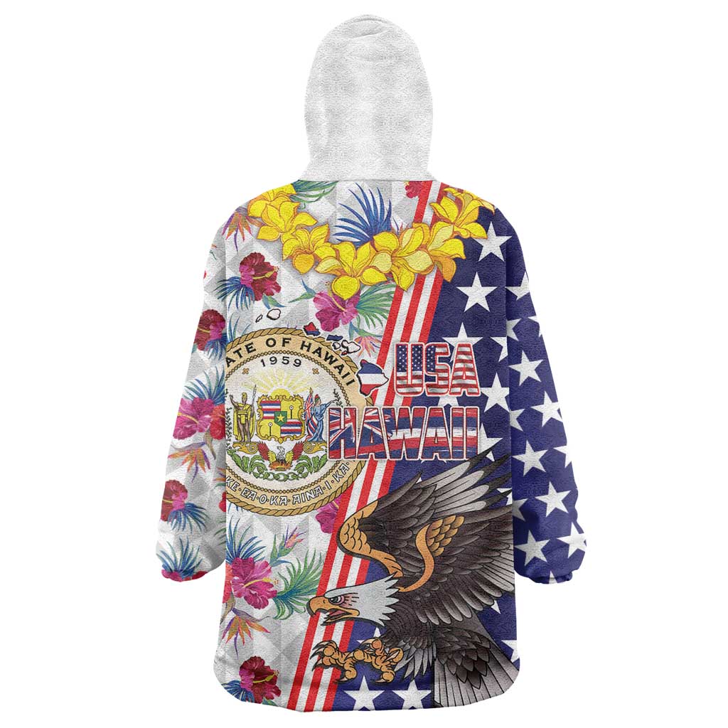 Hawaii and United States Together Wearable Blanket Hoodie Seal of Hawaii and Bald Eagle - Wonder Print Shop