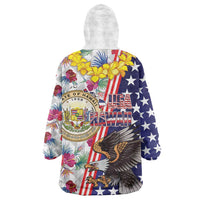 Hawaii and United States Together Wearable Blanket Hoodie Seal of Hawaii and Bald Eagle - Wonder Print Shop