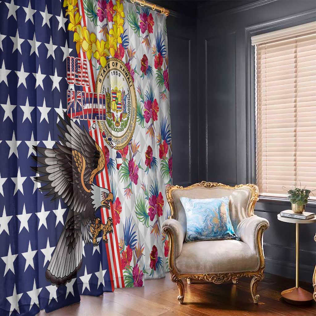 Hawaii and United States Together Window Curtain Seal of Hawaii and Bald Eagle - Wonder Print Shop