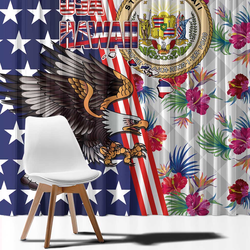 Hawaii and United States Together Window Curtain Seal of Hawaii and Bald Eagle - Wonder Print Shop
