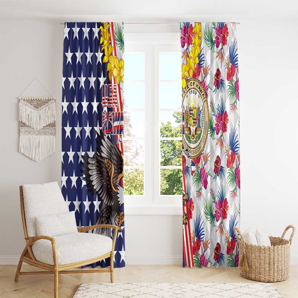 Hawaii and United States Together Window Curtain Seal of Hawaii and Bald Eagle - Wonder Print Shop