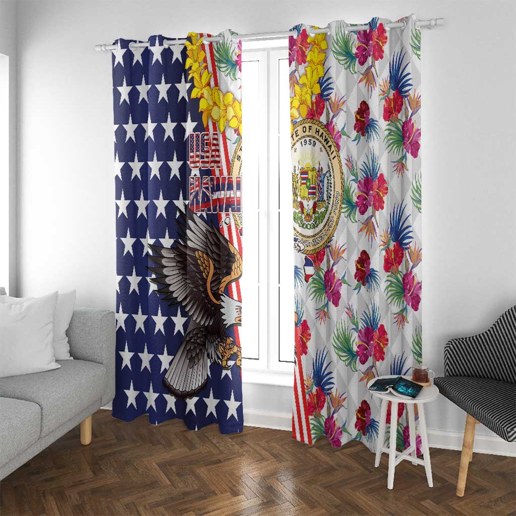 Hawaii and United States Together Window Curtain Seal of Hawaii and Bald Eagle - Wonder Print Shop