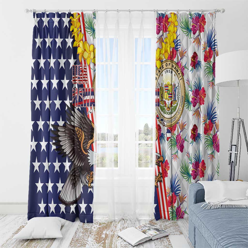 Hawaii and United States Together Window Curtain Seal of Hawaii and Bald Eagle - Wonder Print Shop