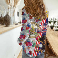 Hawaii and United States Together Women Casual Shirt Seal of Hawaii and Bald Eagle - Wonder Print Shop
