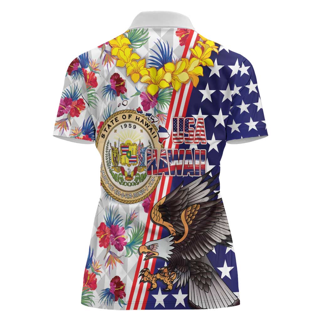 Hawaii and United States Together Women Polo Shirt Seal of Hawaii and Bald Eagle - Wonder Print Shop