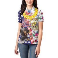 Hawaii and United States Together Women Polo Shirt Seal of Hawaii and Bald Eagle - Wonder Print Shop