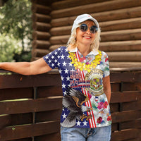 Hawaii and United States Together Women Polo Shirt Seal of Hawaii and Bald Eagle - Wonder Print Shop