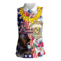 Hawaii and United States Together Women Sleeveless Polo Shirt Seal of Hawaii and Bald Eagle - Wonder Print Shop