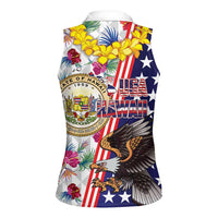 Hawaii and United States Together Women Sleeveless Polo Shirt Seal of Hawaii and Bald Eagle - Wonder Print Shop