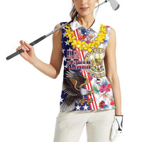 Hawaii and United States Together Women Sleeveless Polo Shirt Seal of Hawaii and Bald Eagle - Wonder Print Shop