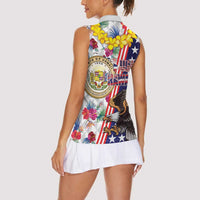 Hawaii and United States Together Women Sleeveless Polo Shirt Seal of Hawaii and Bald Eagle - Wonder Print Shop
