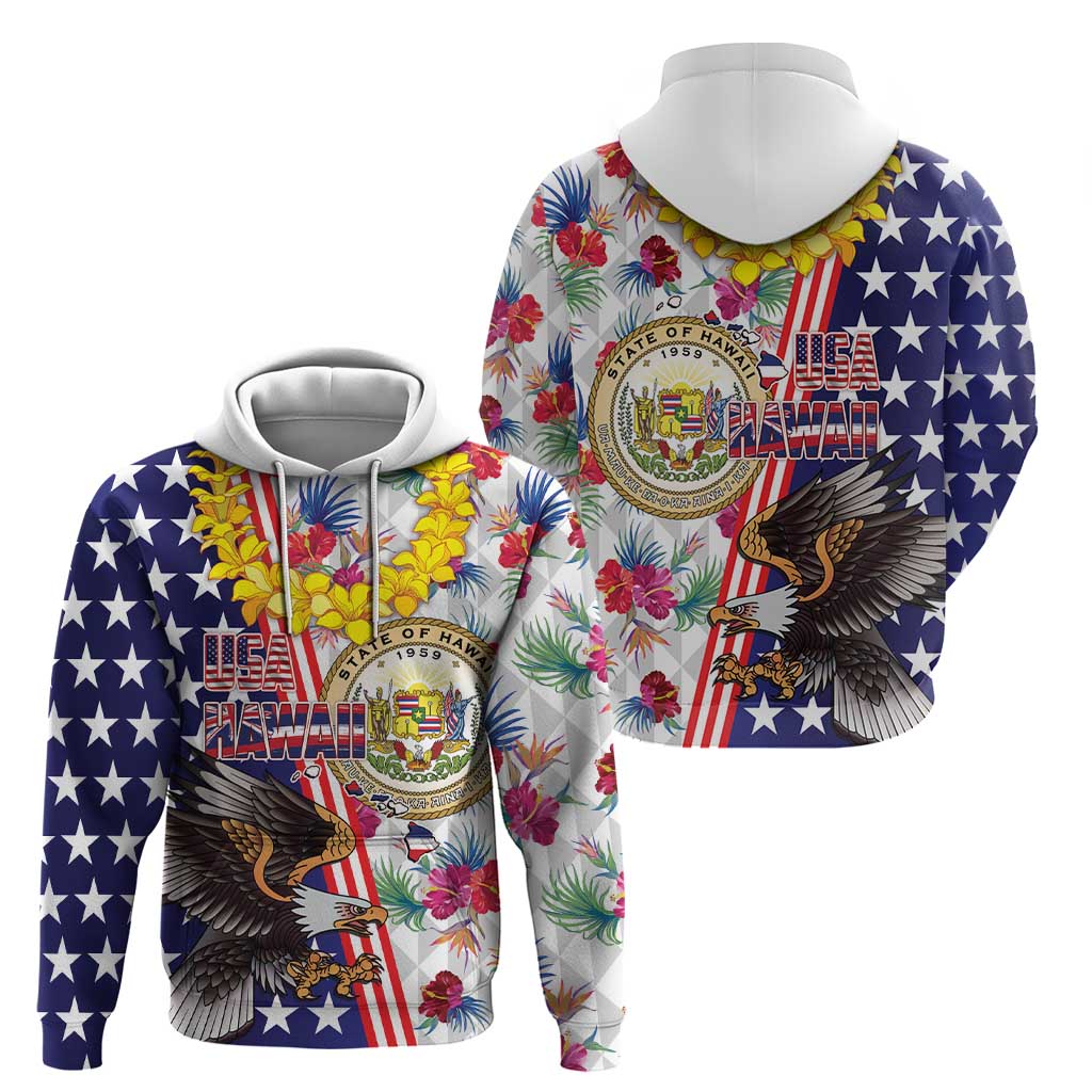 Hawaii and United States Together Zip Hoodie Seal of Hawaii and Bald Eagle - Wonder Print Shop
