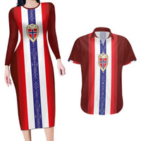 Custom Norway Football Couples Matching Long Sleeve Bodycon Dress and Hawaiian Shirt Norwegian Stripes-Viking Style - Wonder Print Shop