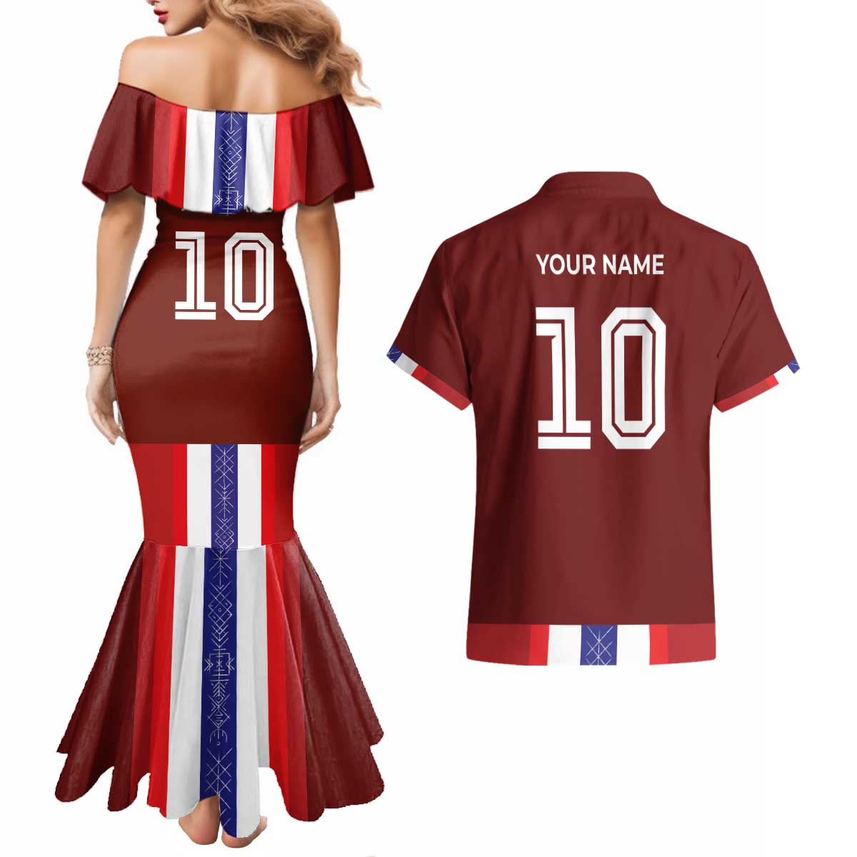Custom Norway Football Couples Matching Mermaid Dress and Hawaiian Shirt Norwegian Stripes-Viking Style - Wonder Print Shop