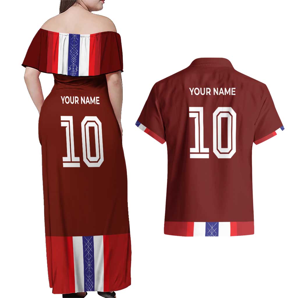 Custom Norway Football Couples Matching Off Shoulder Maxi Dress and Hawaiian Shirt Norwegian Stripes-Viking Style - Wonder Print Shop