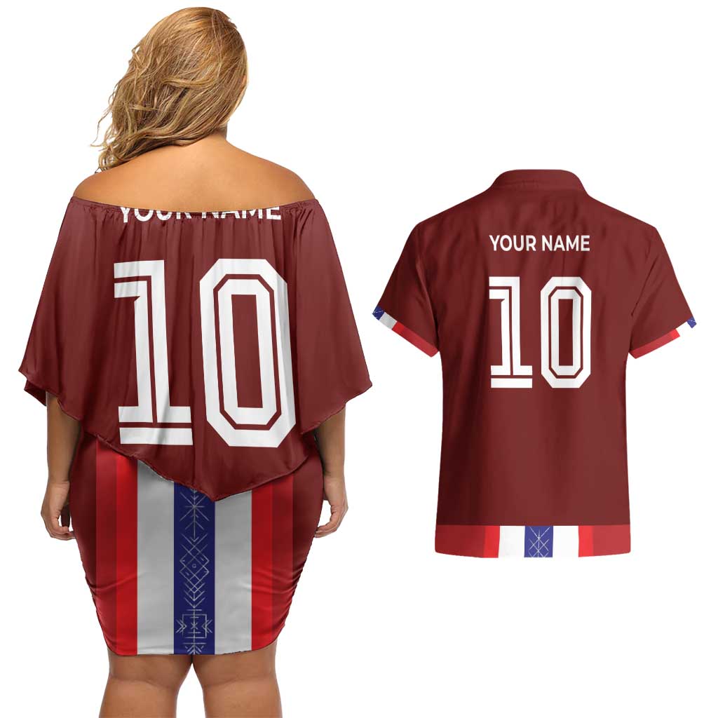 Custom Norway Football Couples Matching Off Shoulder Short Dress and Hawaiian Shirt Norwegian Stripes-Viking Style - Wonder Print Shop