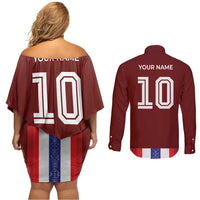 Custom Norway Football Couples Matching Off Shoulder Short Dress and Long Sleeve Button Shirt Norwegian Stripes-Viking Style - Wonder Print Shop