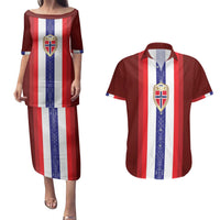 Custom Norway Football Couples Matching Puletasi and Hawaiian Shirt Norwegian Stripes-Viking Style - Wonder Print Shop