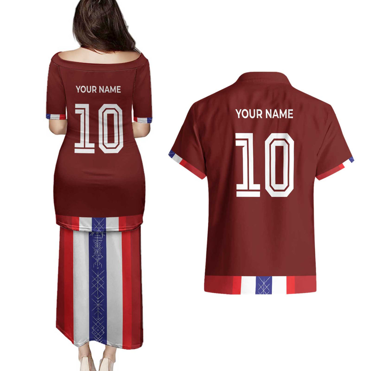 Custom Norway Football Couples Matching Puletasi and Hawaiian Shirt Norwegian Stripes-Viking Style - Wonder Print Shop