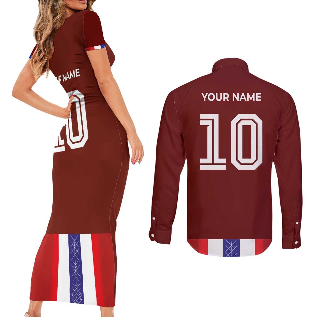 Custom Norway Football Couples Matching Short Sleeve Bodycon Dress and Long Sleeve Button Shirt Norwegian Stripes-Viking Style - Wonder Print Shop