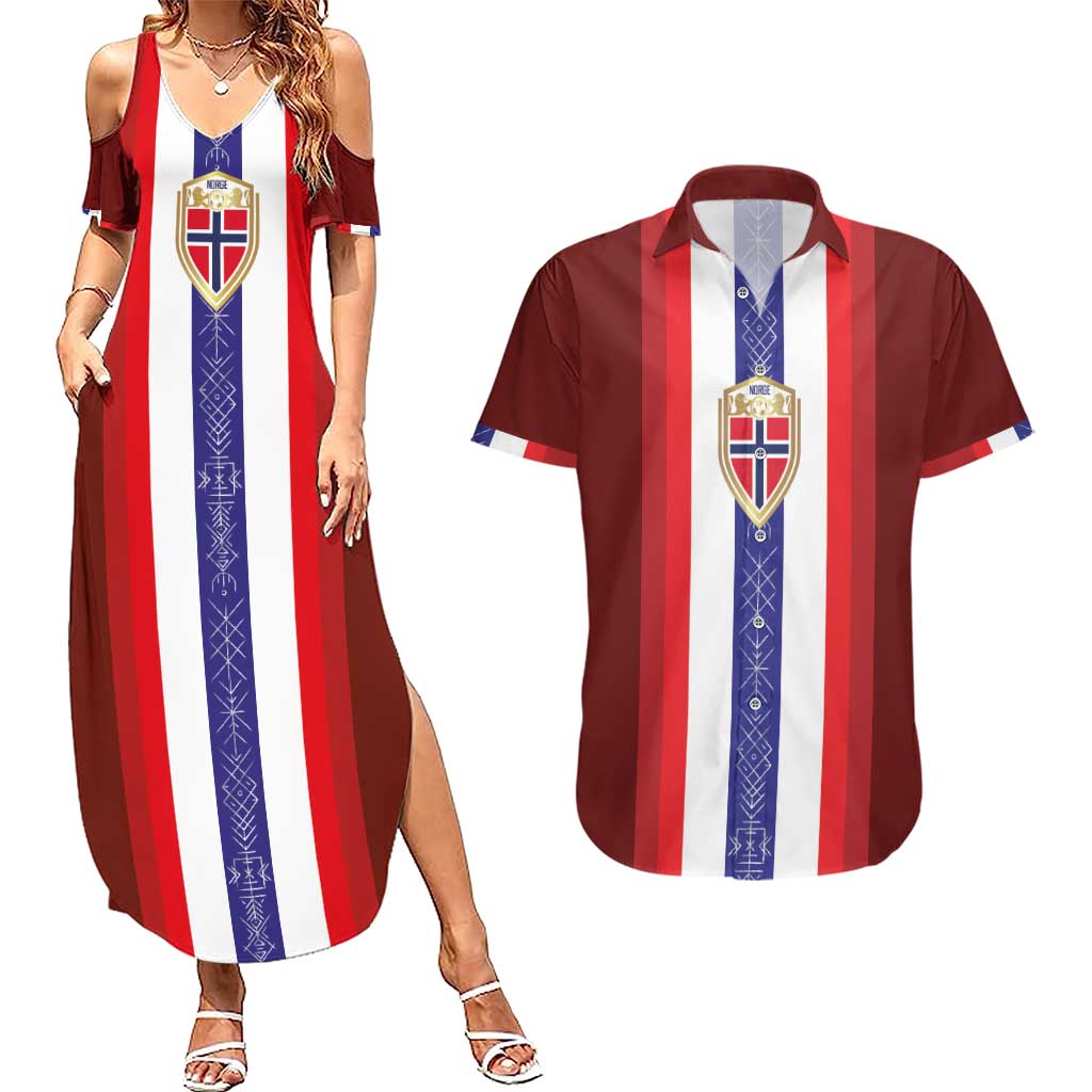 Custom Norway Football Couples Matching Summer Maxi Dress and Hawaiian Shirt Norwegian Stripes-Viking Style - Wonder Print Shop