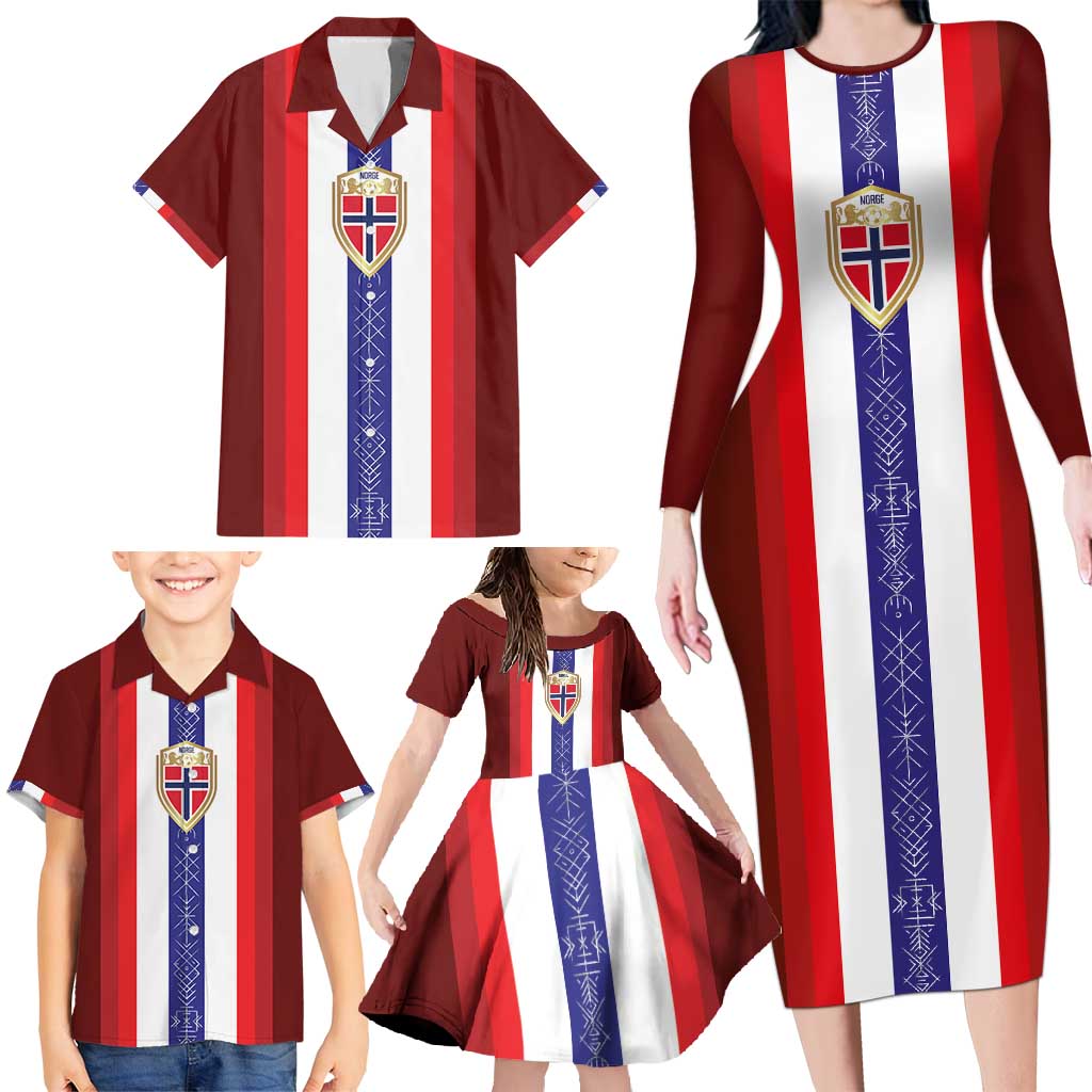 Custom Norway Football Family Matching Long Sleeve Bodycon Dress and Hawaiian Shirt Norwegian Stripes-Viking Style - Wonder Print Shop
