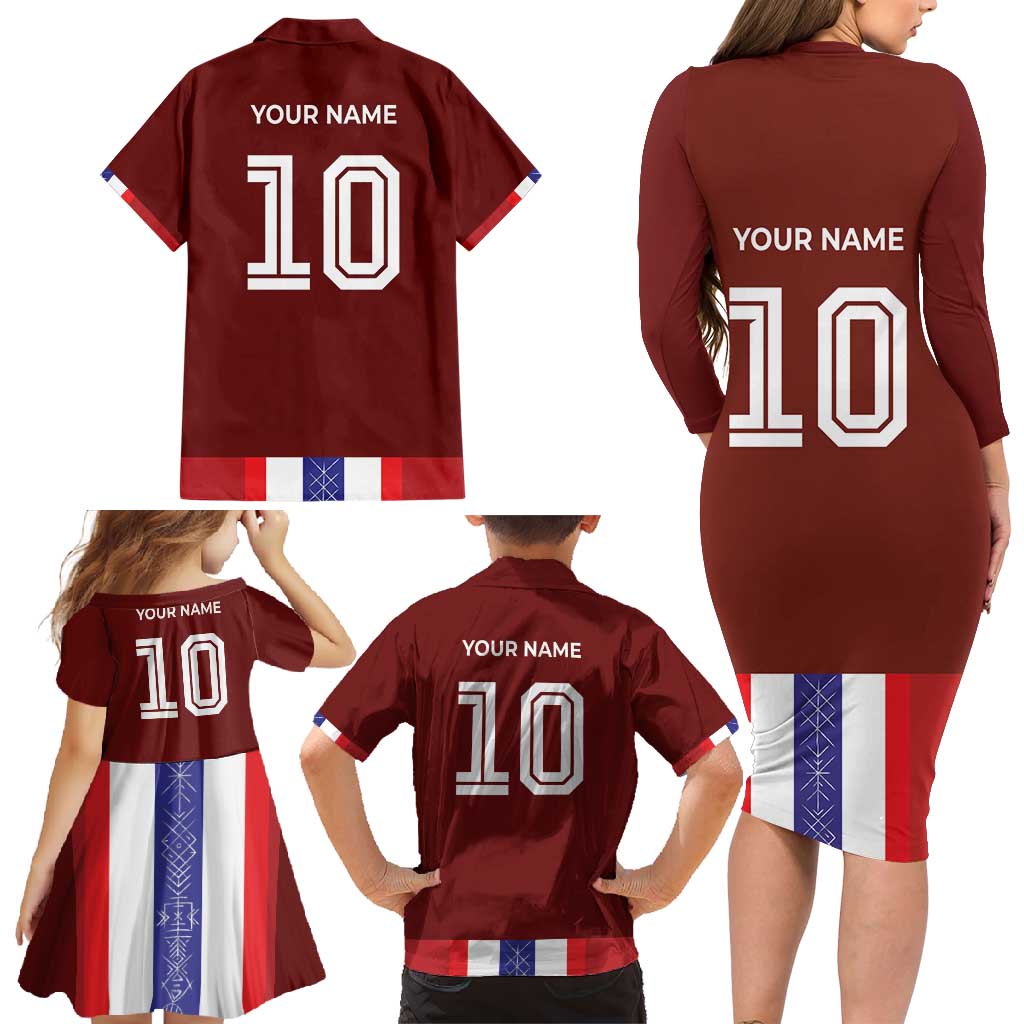 Custom Norway Football Family Matching Long Sleeve Bodycon Dress and Hawaiian Shirt Norwegian Stripes-Viking Style - Wonder Print Shop