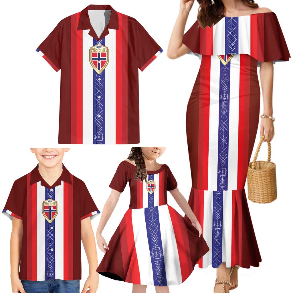 Custom Norway Football Family Matching Mermaid Dress and Hawaiian Shirt Norwegian Stripes-Viking Style - Wonder Print Shop