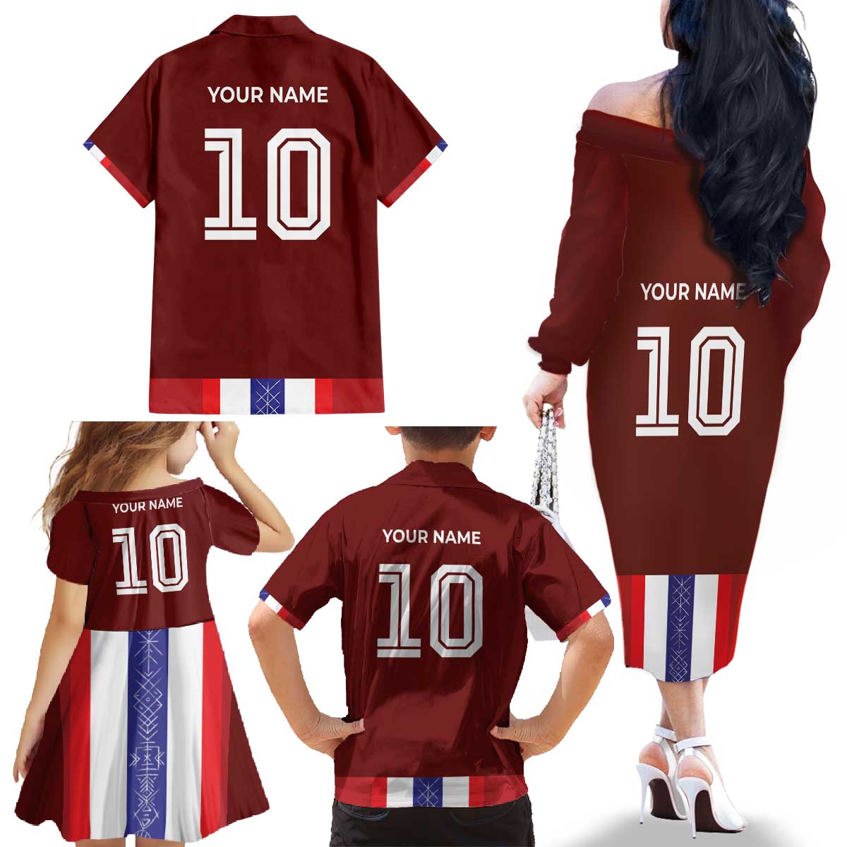 Custom Norway Football Family Matching Off The Shoulder Long Sleeve Dress and Hawaiian Shirt Norwegian Stripes-Viking Style - Wonder Print Shop