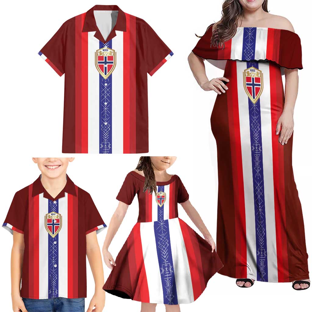 Custom Norway Football Family Matching Off Shoulder Maxi Dress and Hawaiian Shirt Norwegian Stripes-Viking Style - Wonder Print Shop